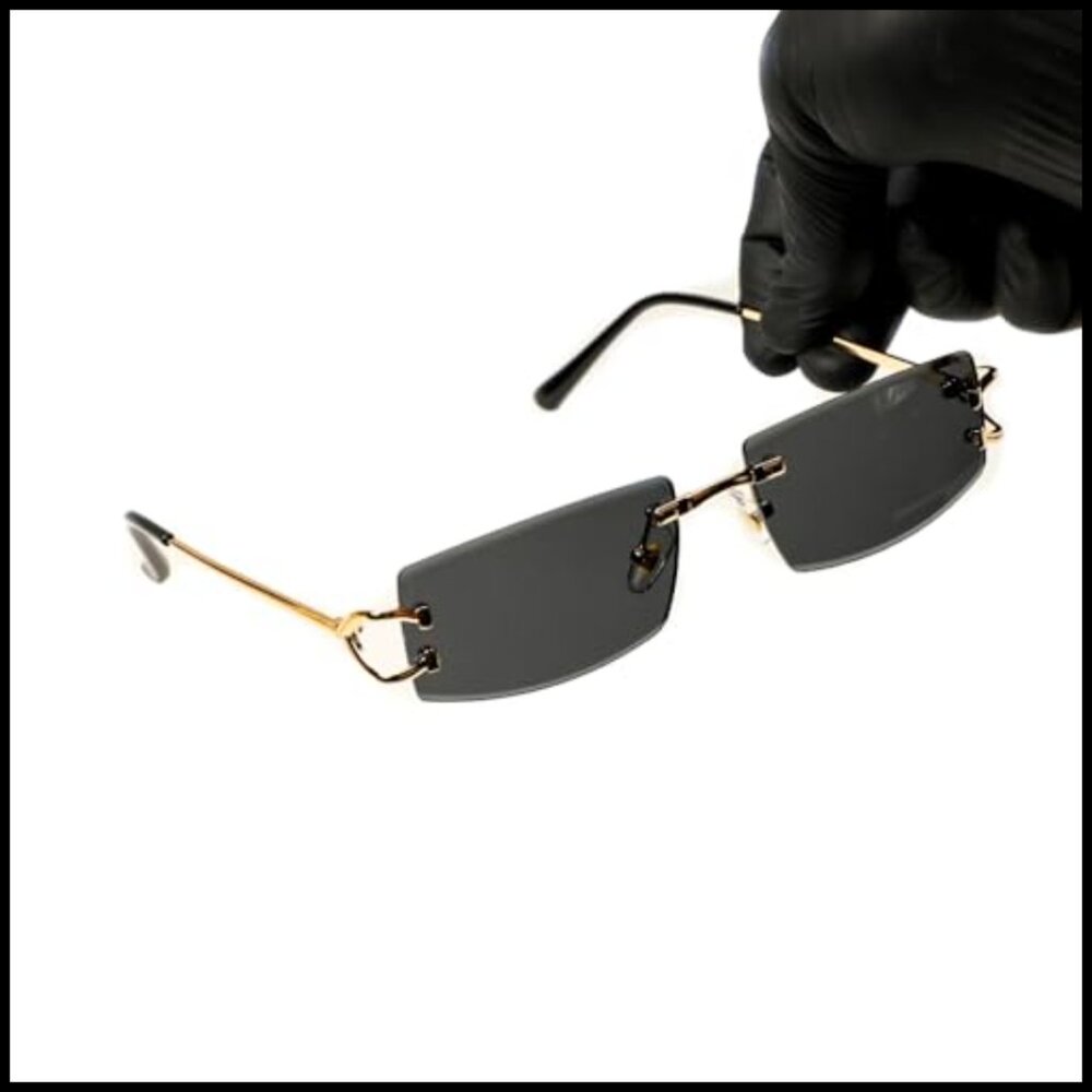 Retro Gold Frame Rectangular Sunglasses Slim Riml… - image 4
